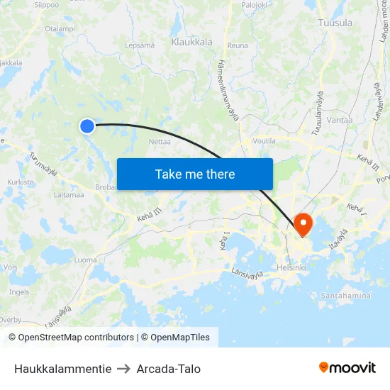 Haukkalammentie Road to Arcada Building map