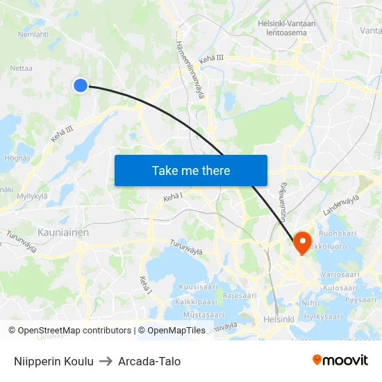 Niipperin Koulu to Arcada-Talo map