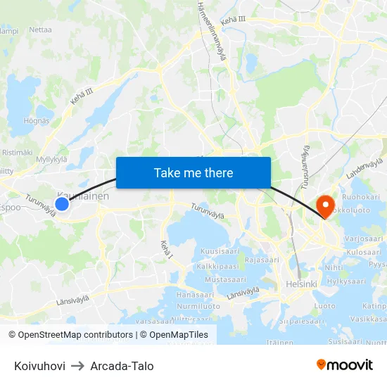Koivuhovi to Arcada Building map