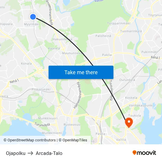 Ojapolku to Arcada Building map