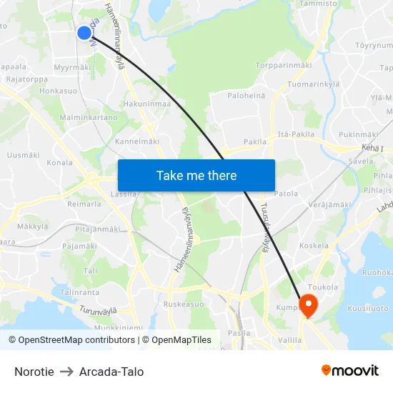 Norotie to Arcada Building map