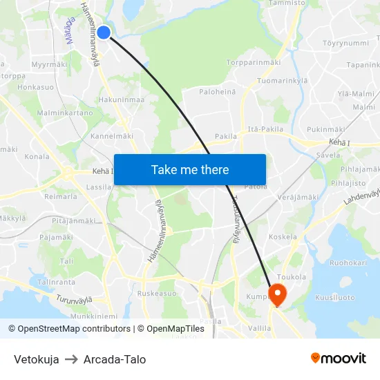 Vetokuja to Arcada-Talo map
