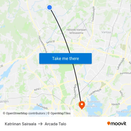 Katriinan Sairaala to Arcada-Talo map