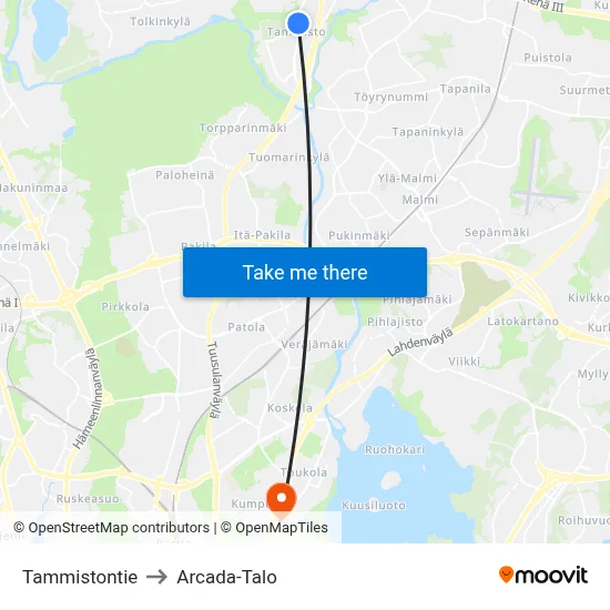 Tammistontie to Arcada Building map
