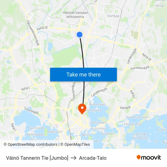 Väinö Tannerin Tie  [Jumbo] to Arcada-Talo map