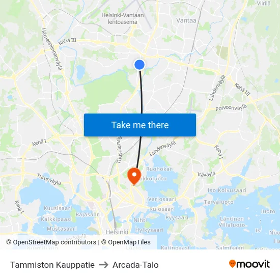 Tammiston Kauppatie to Arcada-Talo map