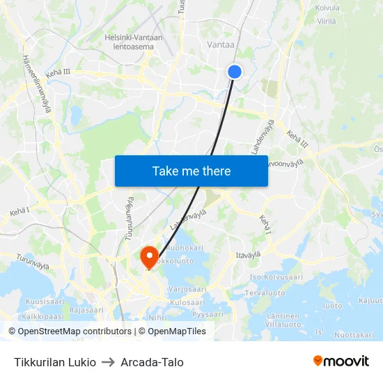 Tikkurila High School to Arcada Building map