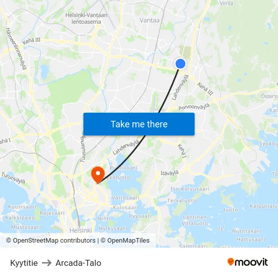 Kyytitie to Arcada-Talo map