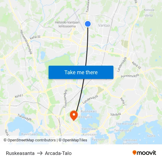 Ruskeasanta to Arcada Building map