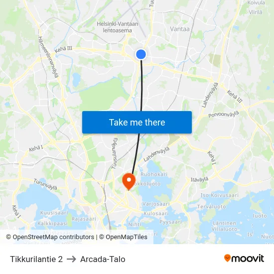 Tikkurilantie 2 to Arcada Building map