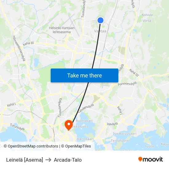 Leinelä [Station] to Arcada Building map