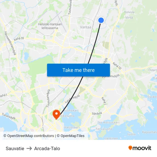 Sauvatie to Arcada-Talo map