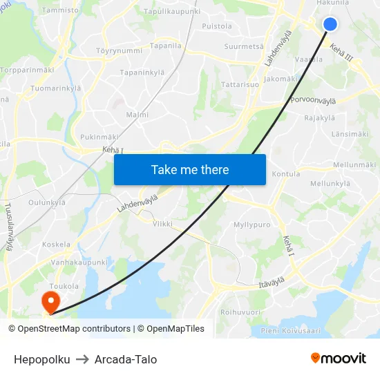 Hepopolku to Arcada Building map