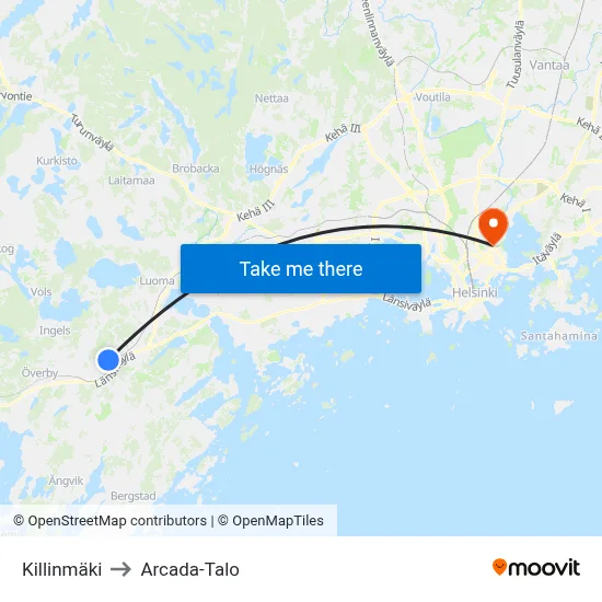 Killinmaki to Arcada Building map