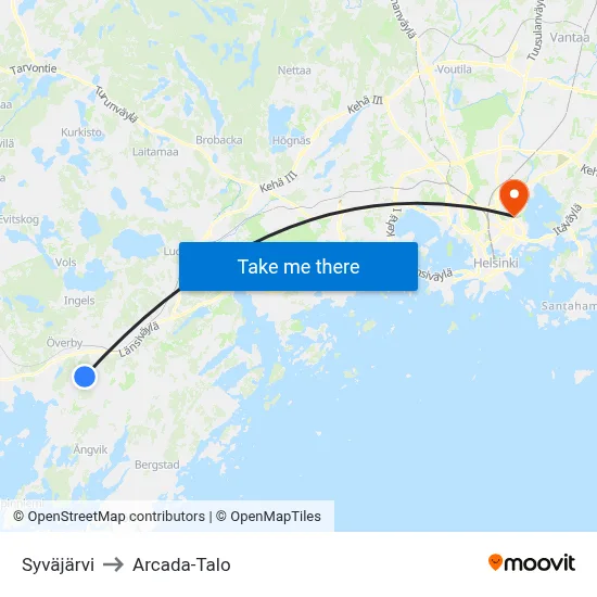 Syväjärvi to Arcada Building map
