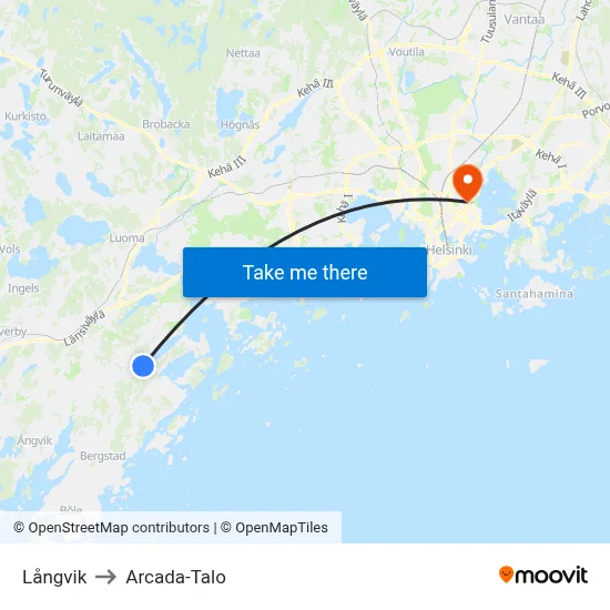 Långvik to Arcada-Talo map
