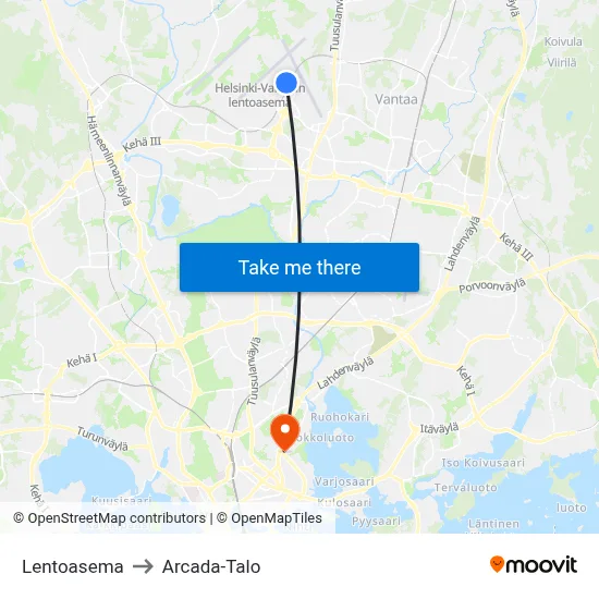 Lentoasema to Arcada-Talo map
