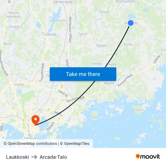 Laukkoski to Arcada-Talo map