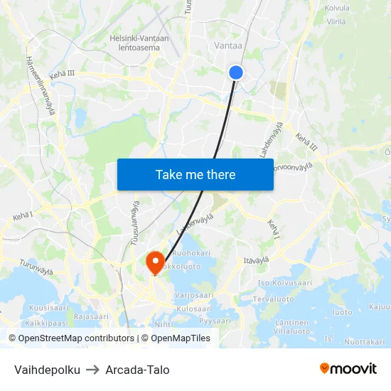 Vaihdepolku to Arcada-Talo map