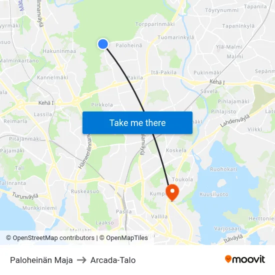 Paloheinä Lodge to Arcada Building map