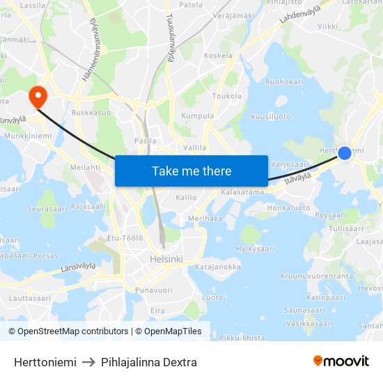Herttoniemi to Pihlajalinna Dextra map