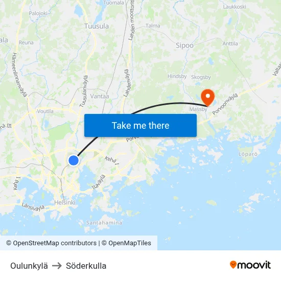 Oulunkylä to Söderkulla map