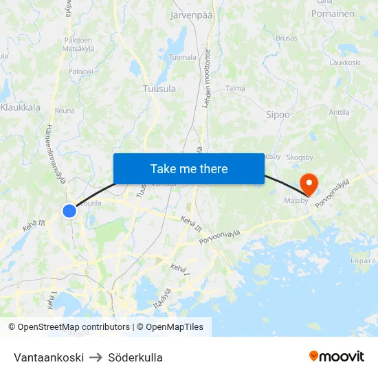 Vantaankoski to Söderkulla map