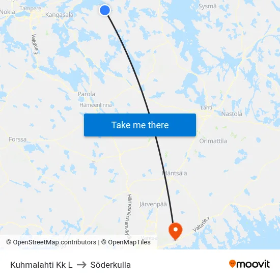 Kuhmalahti Church West to Söderkulla map