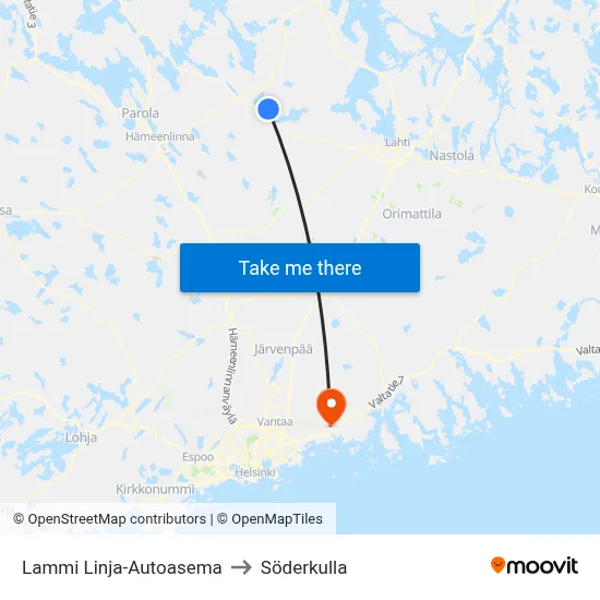 Lammi Bus Station to Söderkulla map