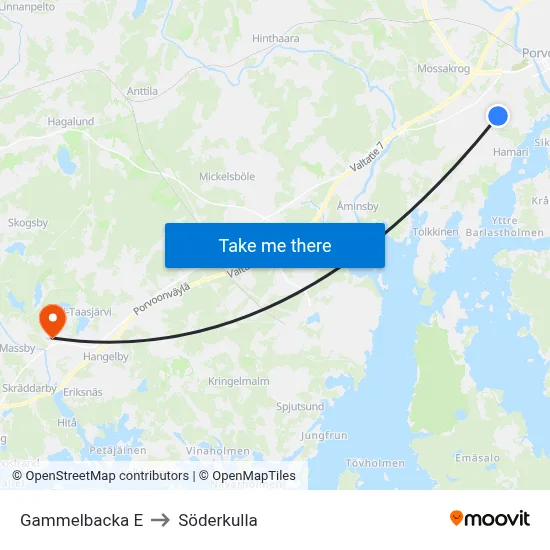 Gammelbacka East to Söderkulla map