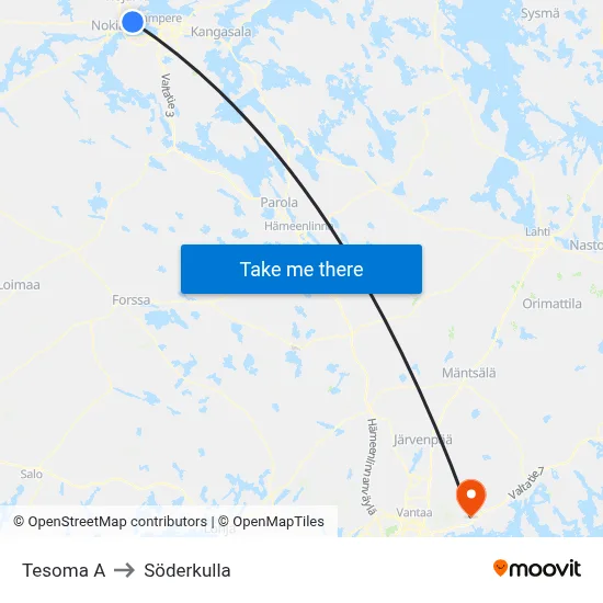 Tesoma A to Söderkulla map