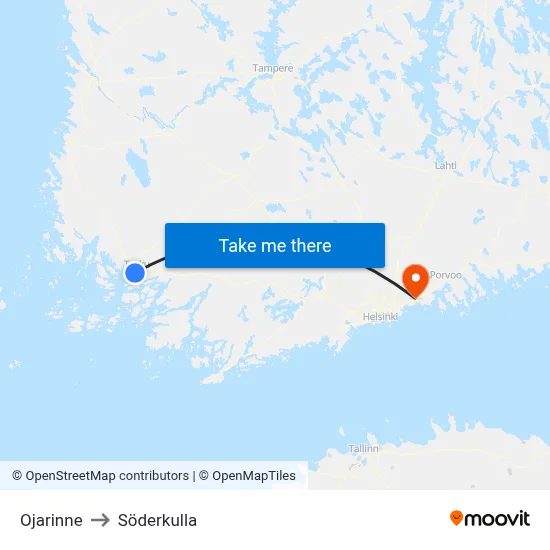 Ojarinne to Söderkulla map