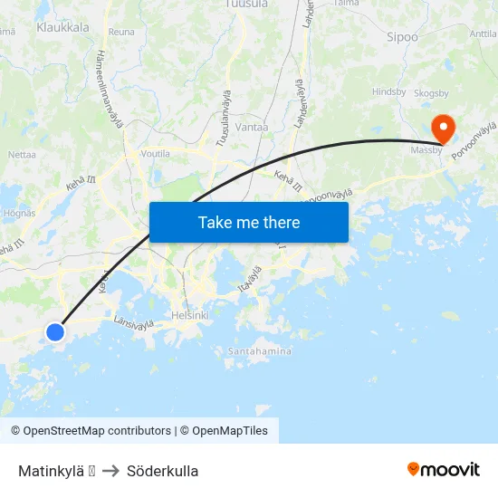 Matinkylä 🛍️ to Söderkulla map