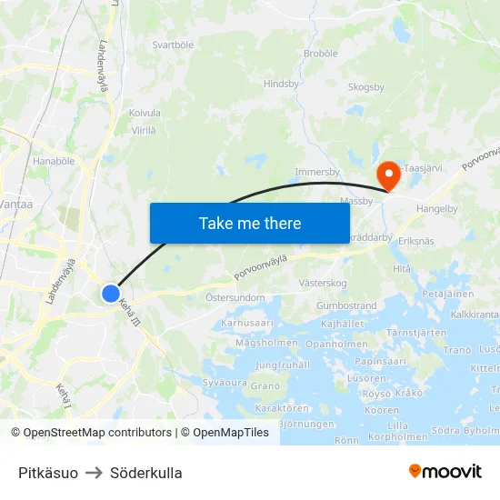 Pitkäsuo to Söderkulla map