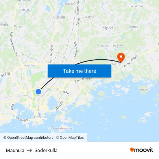 Maunula to Söderkulla map