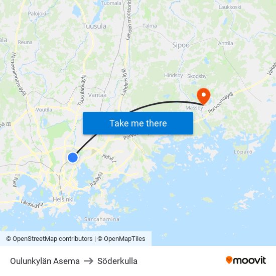 Oulunkylän Asema to Söderkulla map