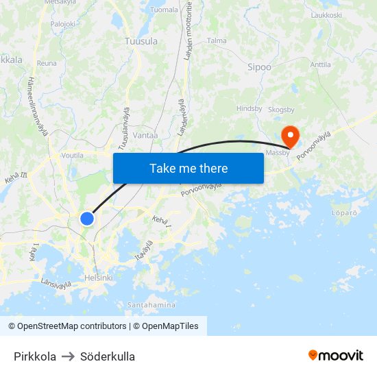 Pirkkola to Söderkulla map