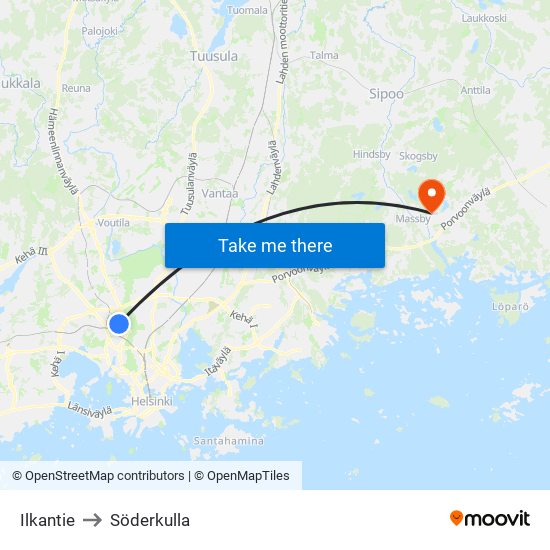 Ilkantie to Söderkulla map