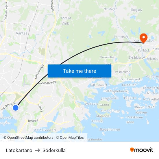 Latokartano to Söderkulla map