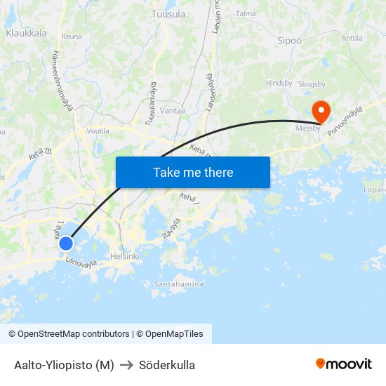 Aalto-Yliopisto (M) to Söderkulla map