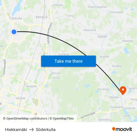 Sand Hill to Söderkulla map
