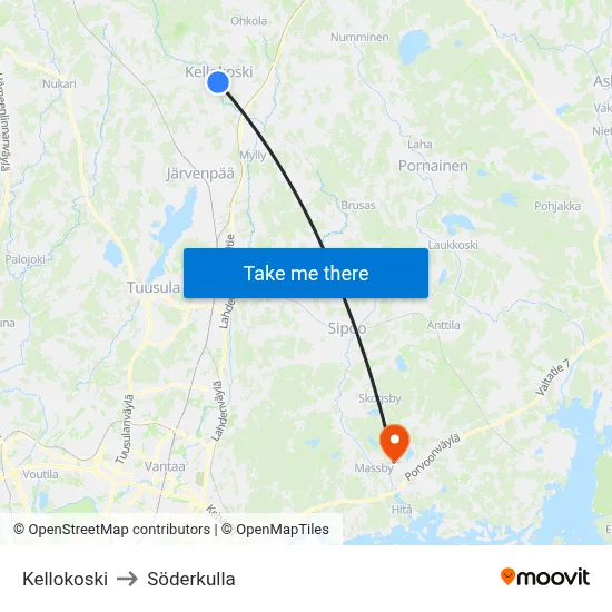 Kellokoski to Söderkulla map