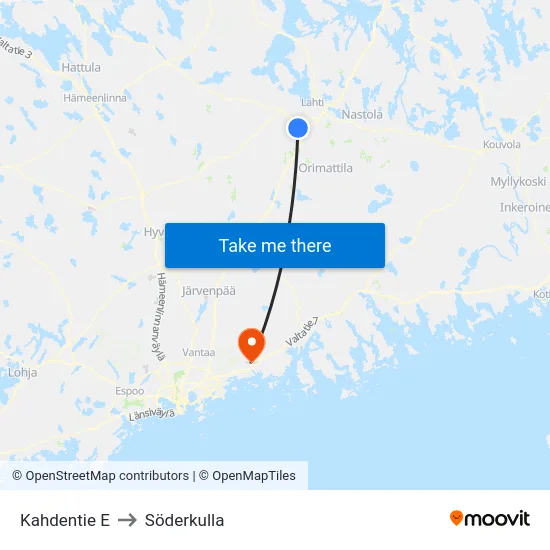 Kahdentie E to Söderkulla map