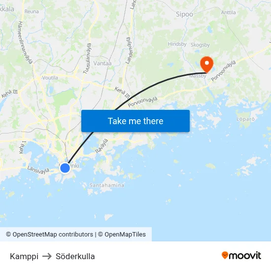 Kamppi to Söderkulla map