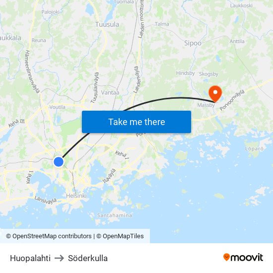 Huopalahti to Söderkulla map