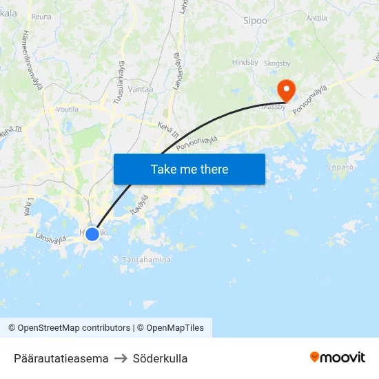 Central Railway Station to Söderkulla map