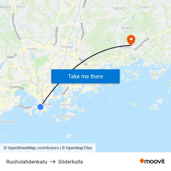 Ruoholahti Street to Söderkulla map