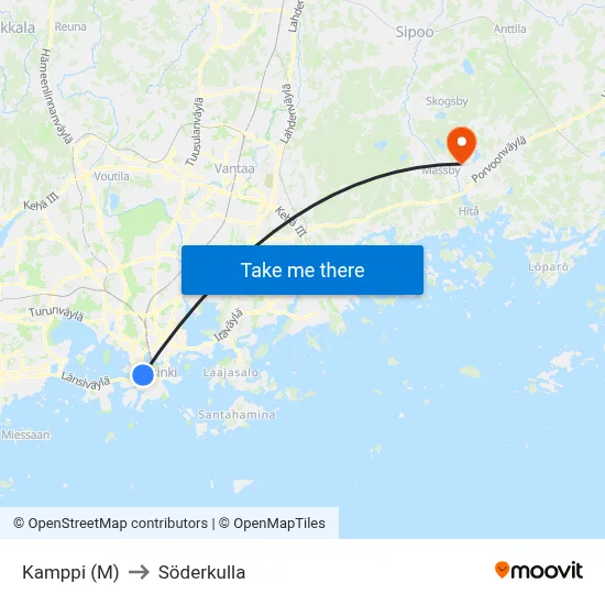 Kamppi (M) to Söderkulla map