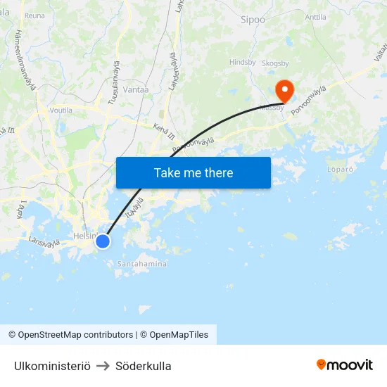 Ulkoministeriö to Söderkulla map