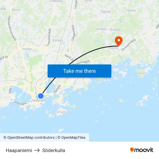 Haapaniemi to Söderkulla map